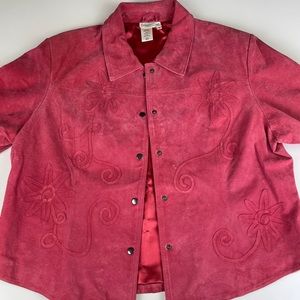 Coldwater Creek Leather Jacket Floral Embroidery